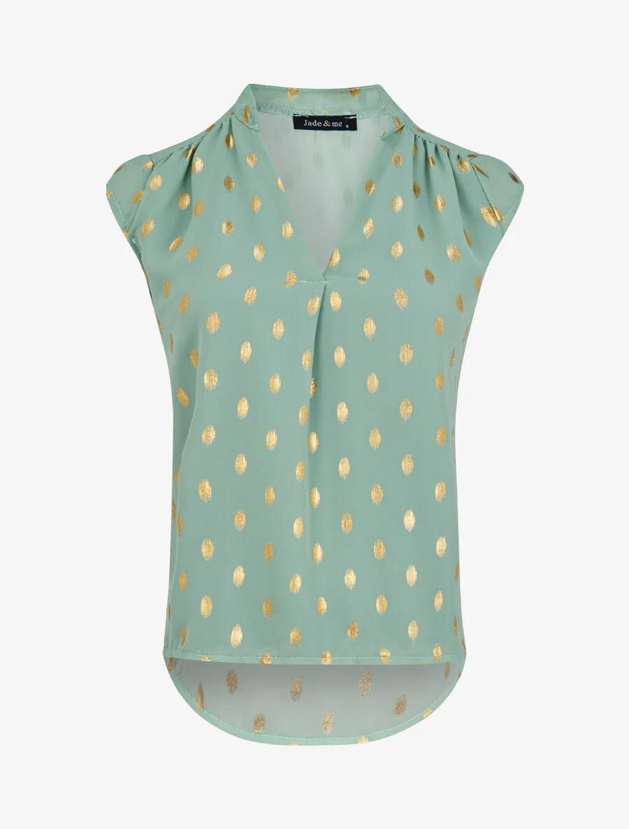 Mouwloze top met iriserende stippenprint - Watergroen