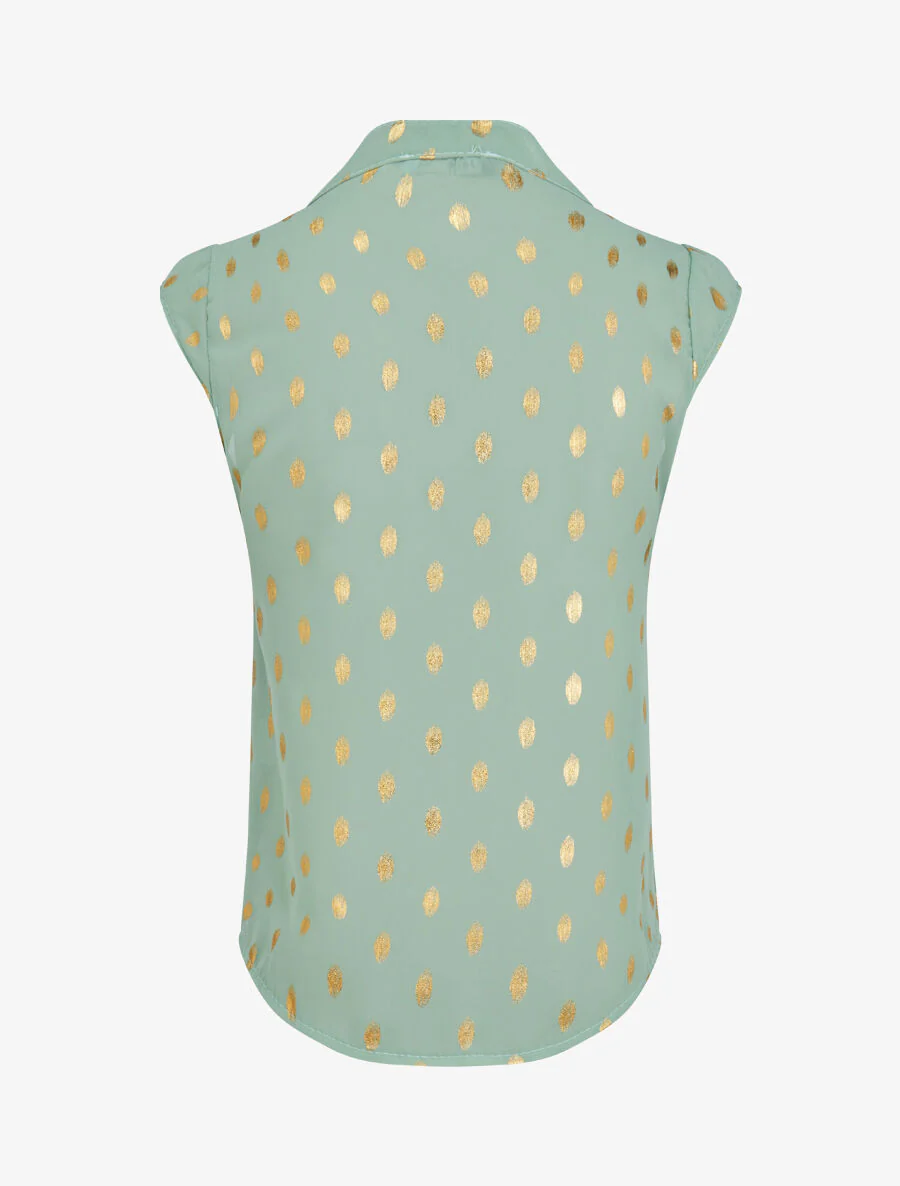 Mouwloze top met iriserende stippenprint - Watergroen - Image 2