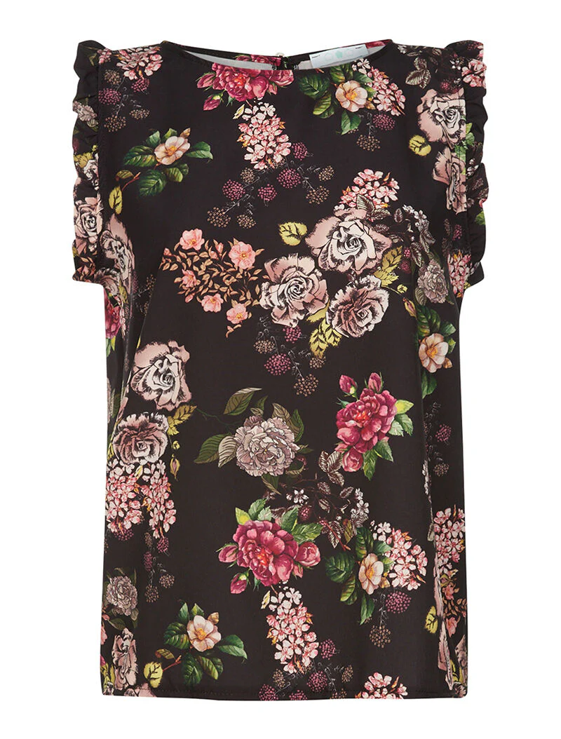 Satijnen top met print - zwart