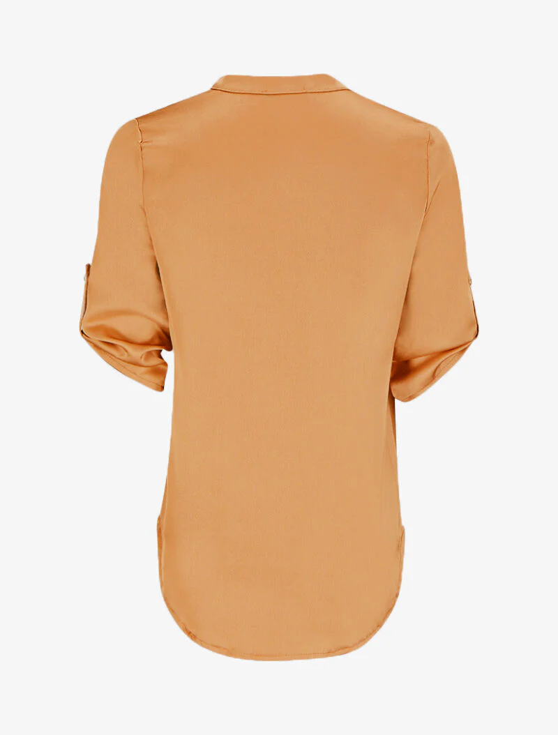 Satijnen top met Tunesische kraag en lange achterkant - Camel - Image 3