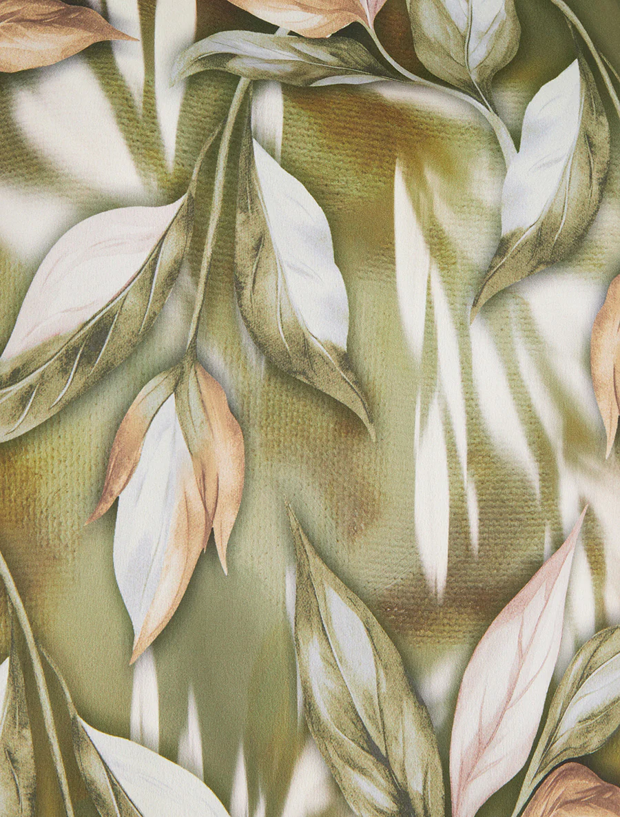 Top satijnen blouse met bladerprint - Kaki - Image 3