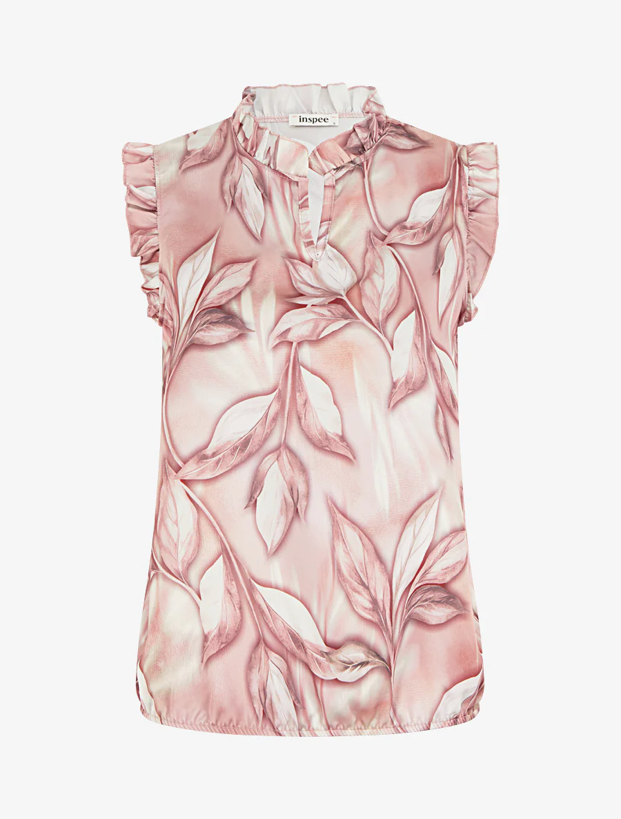 Top satijnen blouse met bladerprint - Oudroze