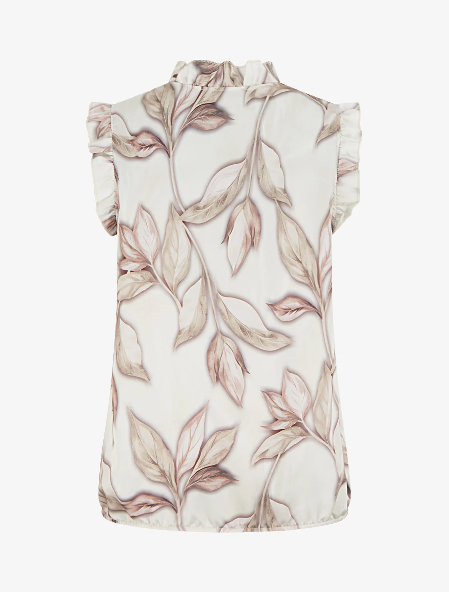 Top satijnen blouse met bladerprint - Beige - Image 2