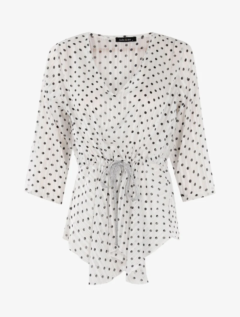 Top tuniekstijl met stippenprint - ecru/zwart