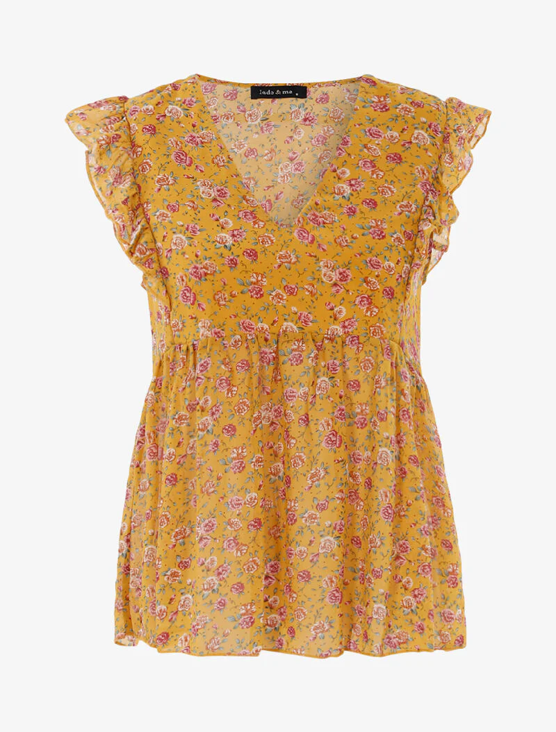 Transparante bloemen top - geel