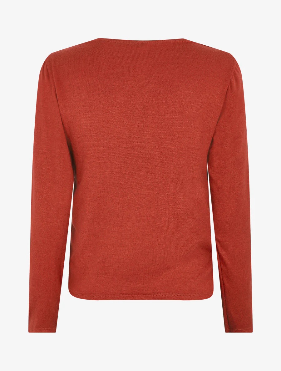 Tweekleurige top met lange mouwen en gekruist effect - Rood - Image 2