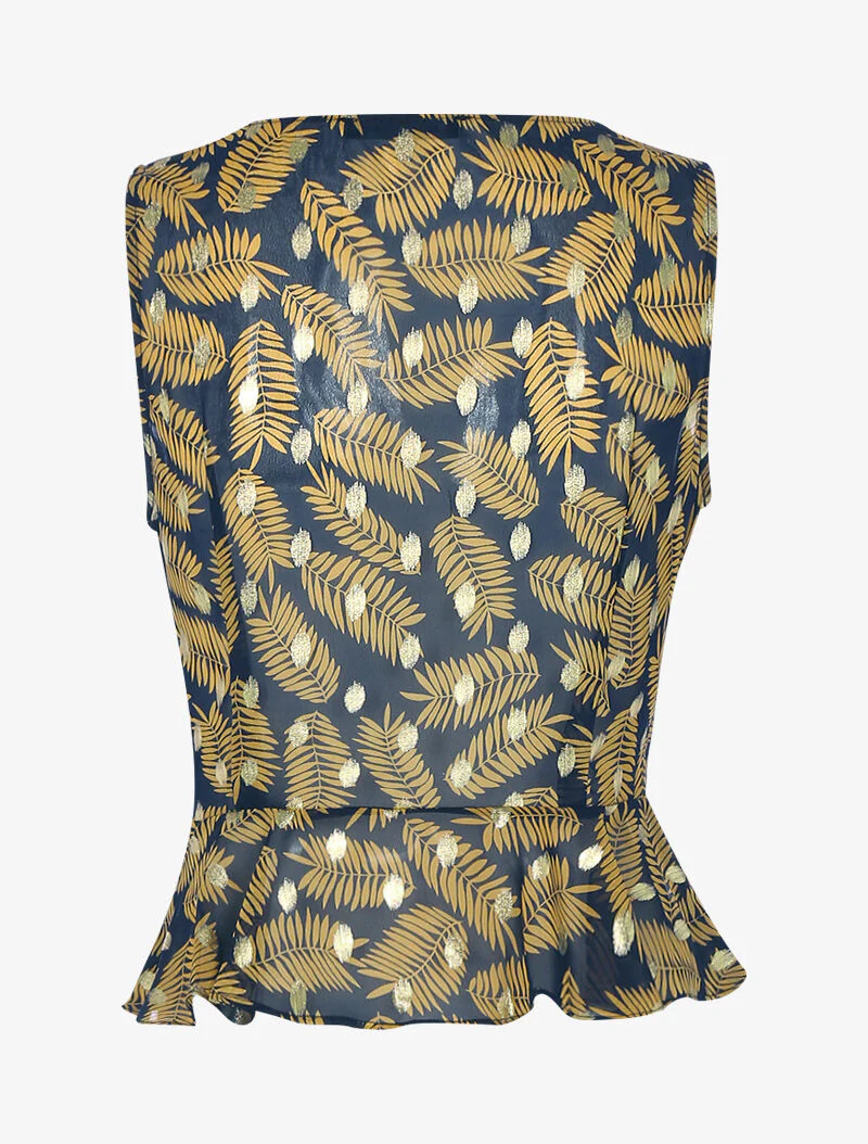 Top overslag in voile met bladprint - nachtblauw - Image 2