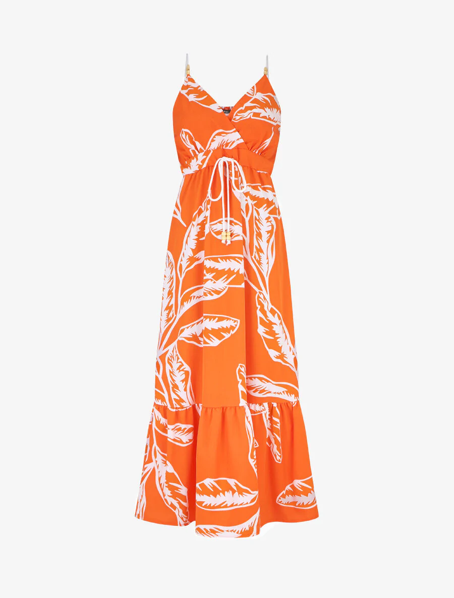 Touwjesjurk met grote bladerenprint - oranje - Image 2