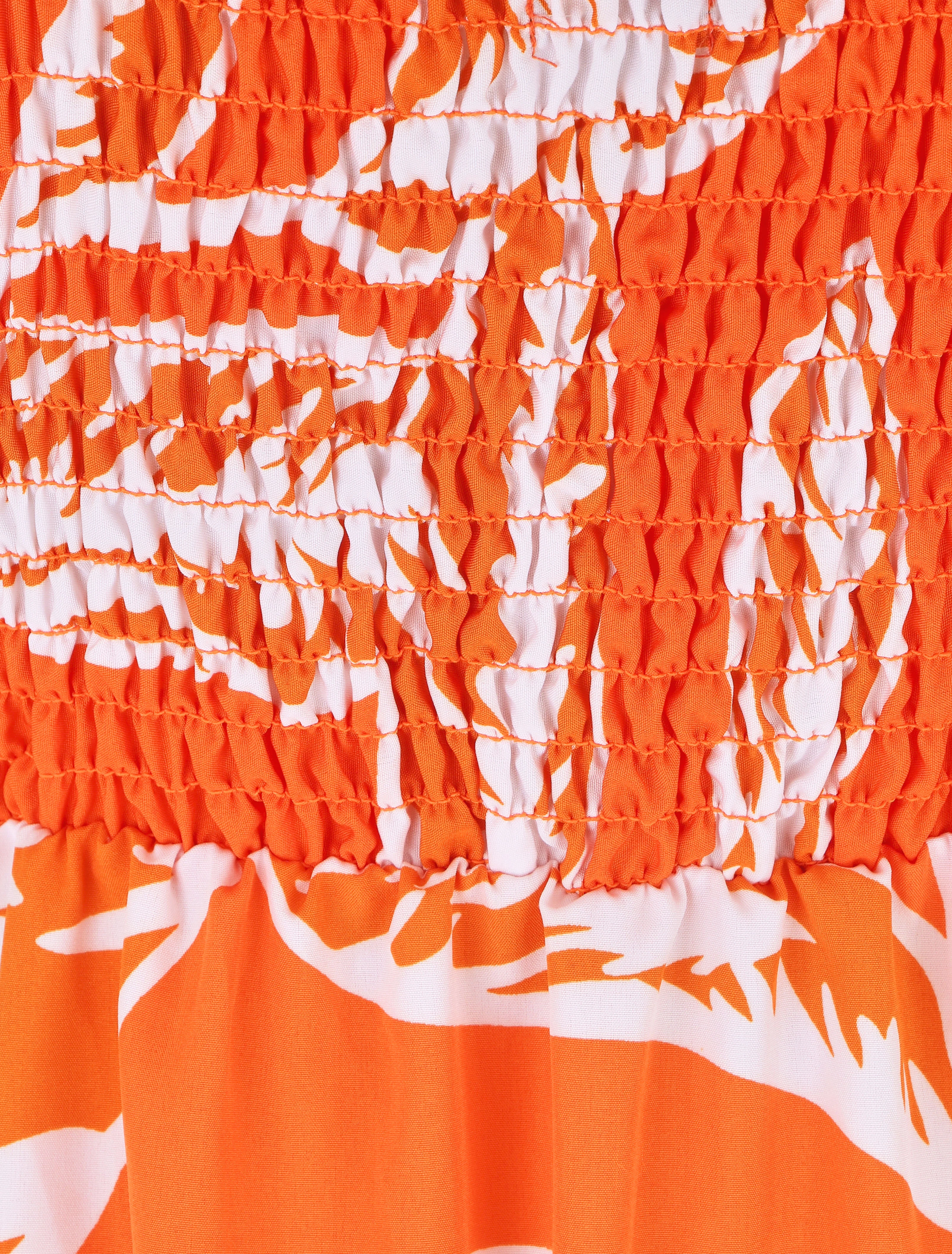 Touwjesjurk met grote bladerenprint - oranje - Image 4