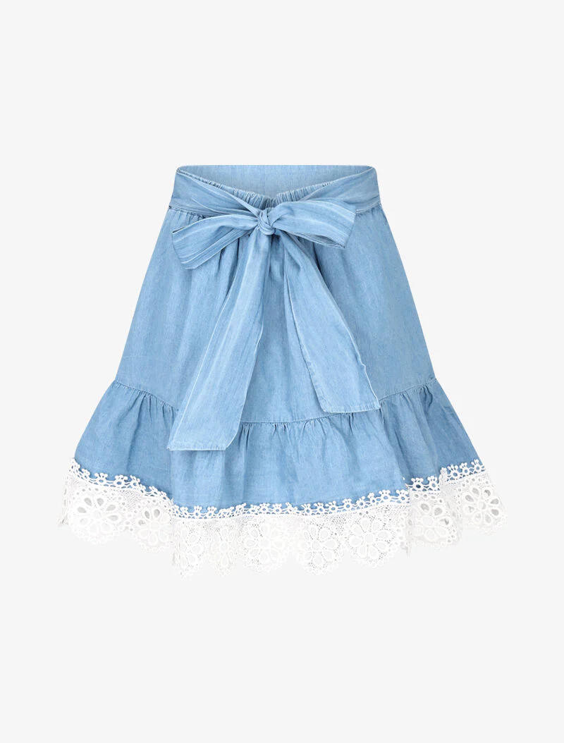 Trapeze rok met brede haakrand - licht denim - Image 2