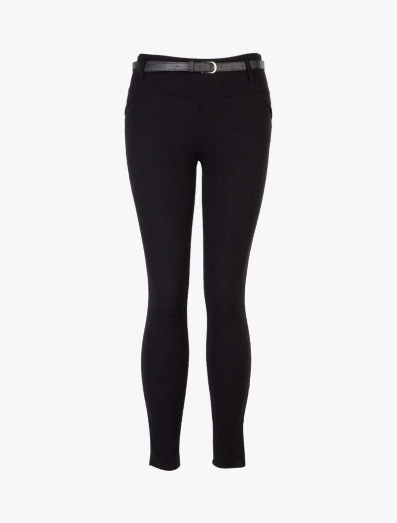 Tregging met imitatie riem - zwart
