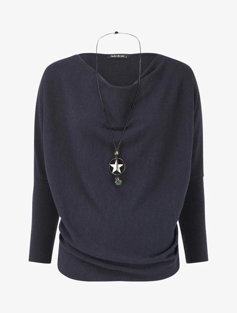 Cowl neck sweater with dolman sleeves - Blauw