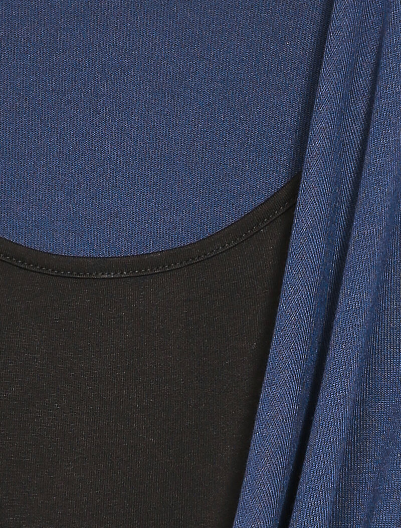 Fijngebreide trui met overlay en overslagkraag - Marineblauw - Image 4
