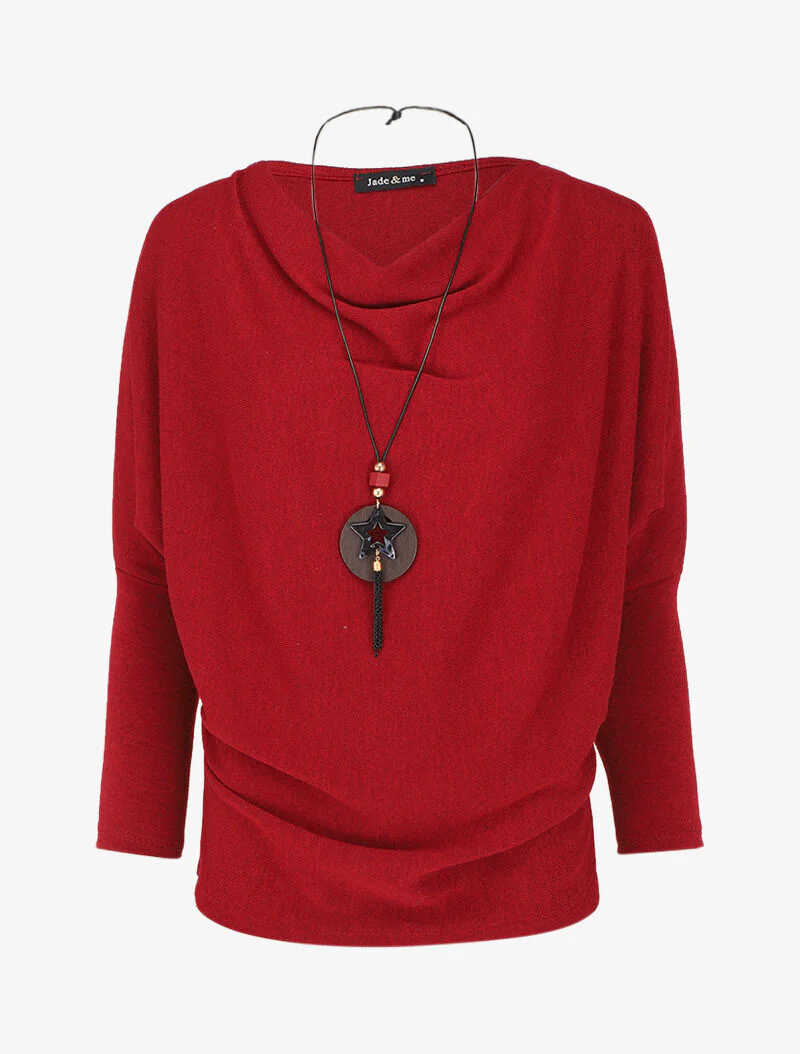 Cowl neck sweater with dolman sleeves - Bordeaux