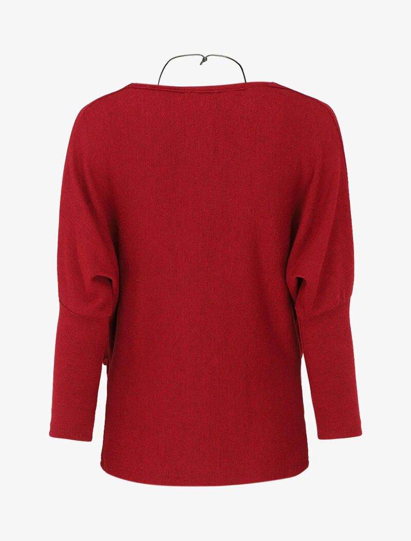 Cowl neck sweater with dolman sleeves - Bordeaux - Image 2