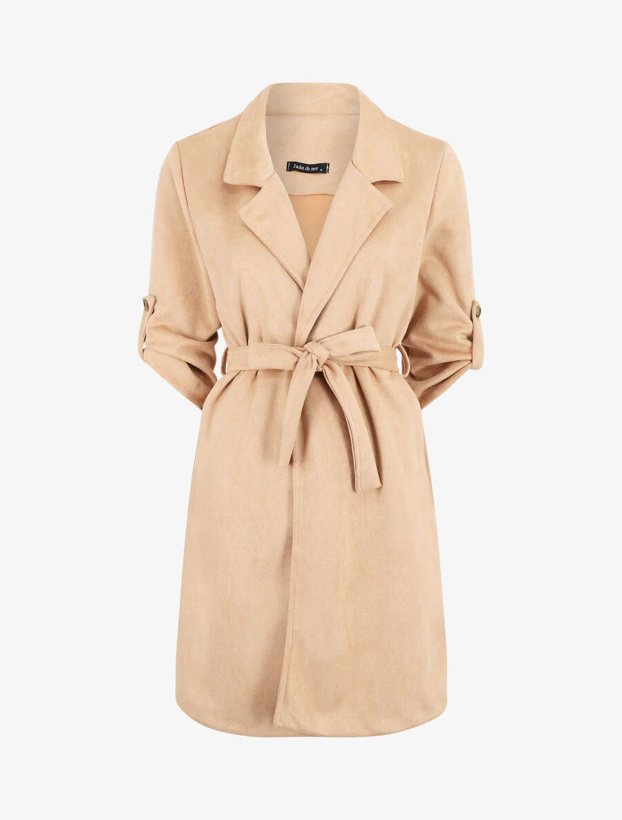 Trenchcoat met afneembare mouwen van suède - beige