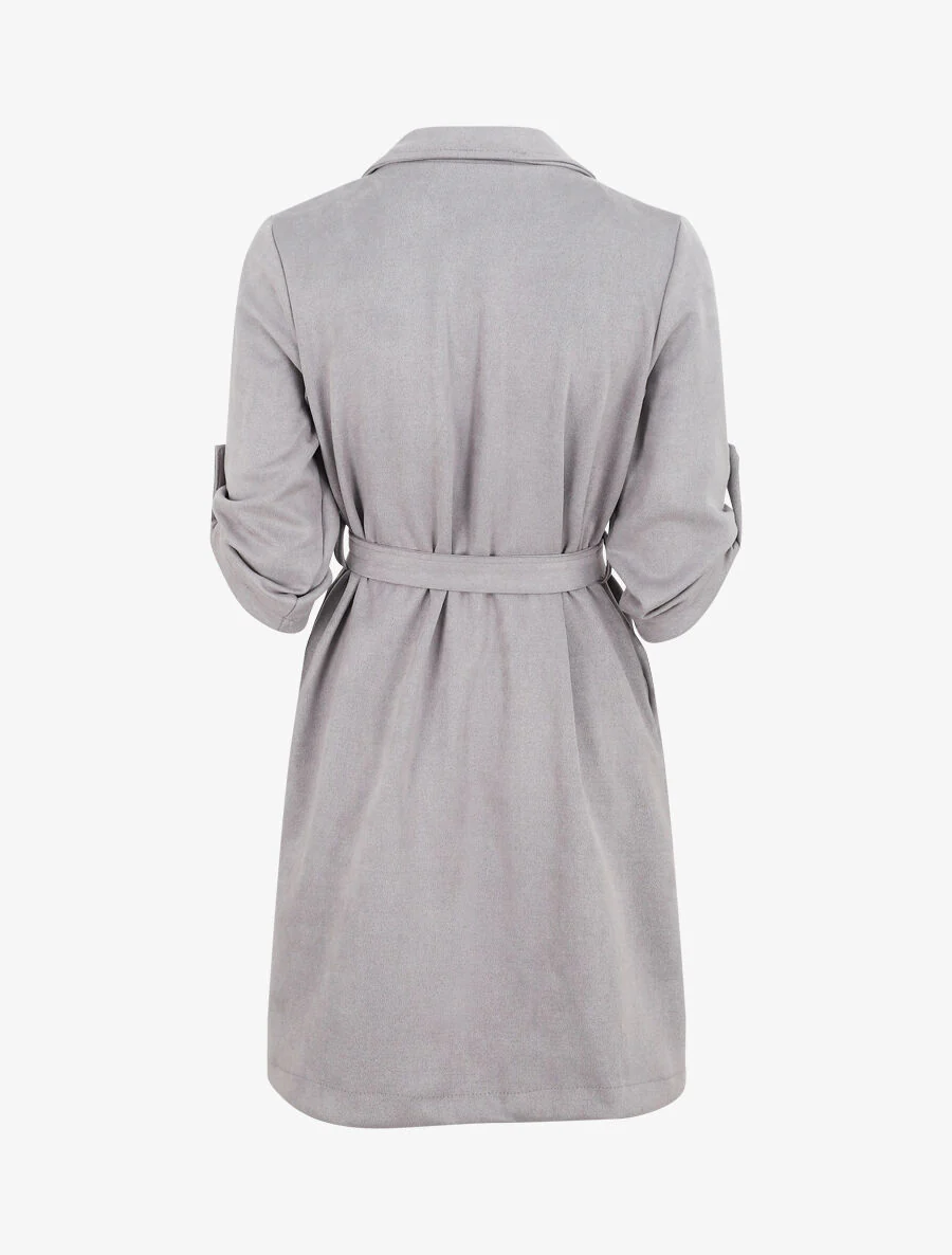 Trenchcoat met afneembare mouwen van suède - Grijs - Image 2