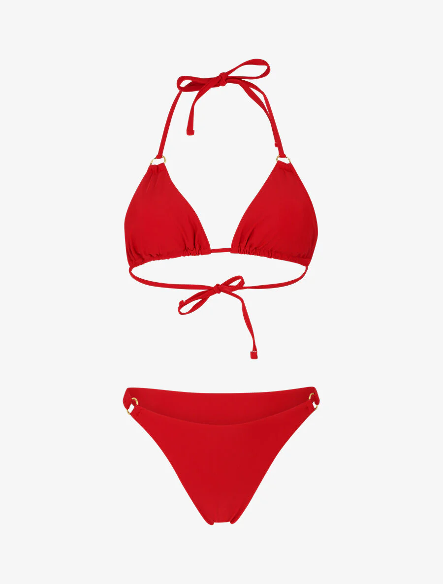 Triangel Bikini met Ringen - Rood
