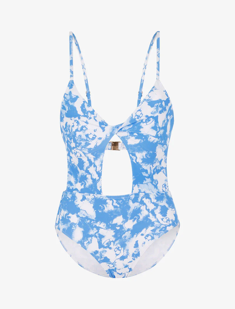 Trikini met vervaagde print - blauw/wit