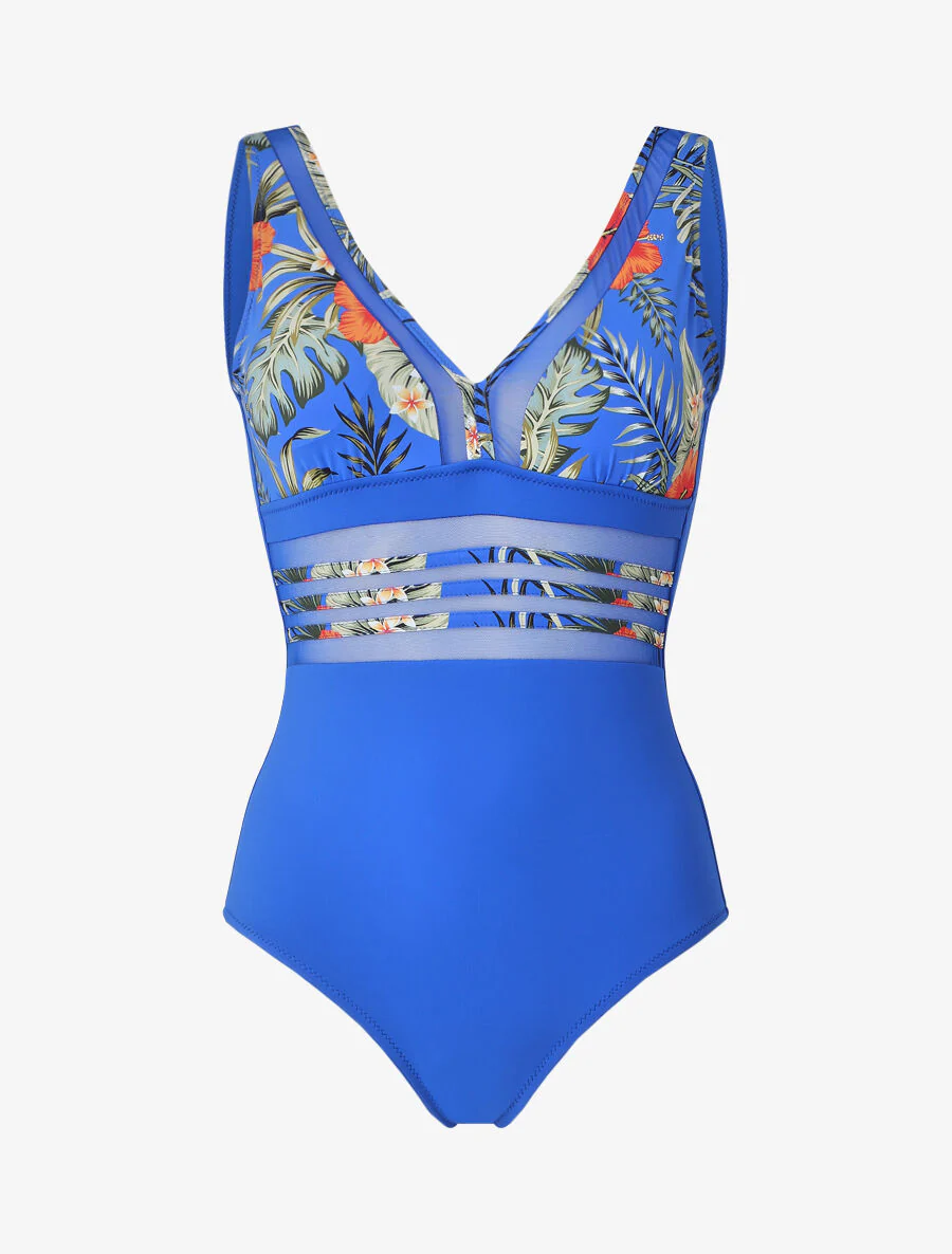 Tropisch badpak met tule bies - Blauw