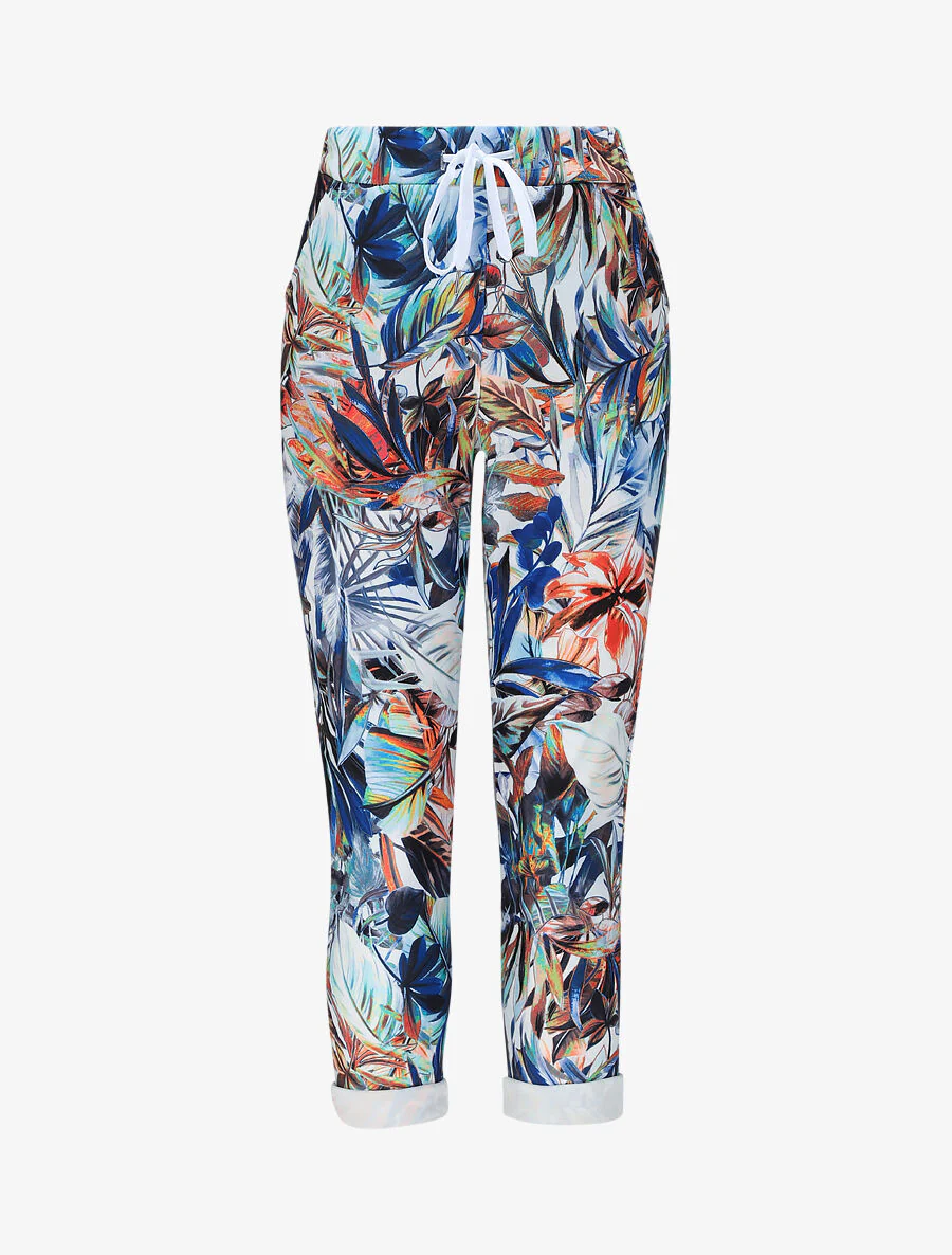 Tropische gedrukte elastische taillebroek - Blauw