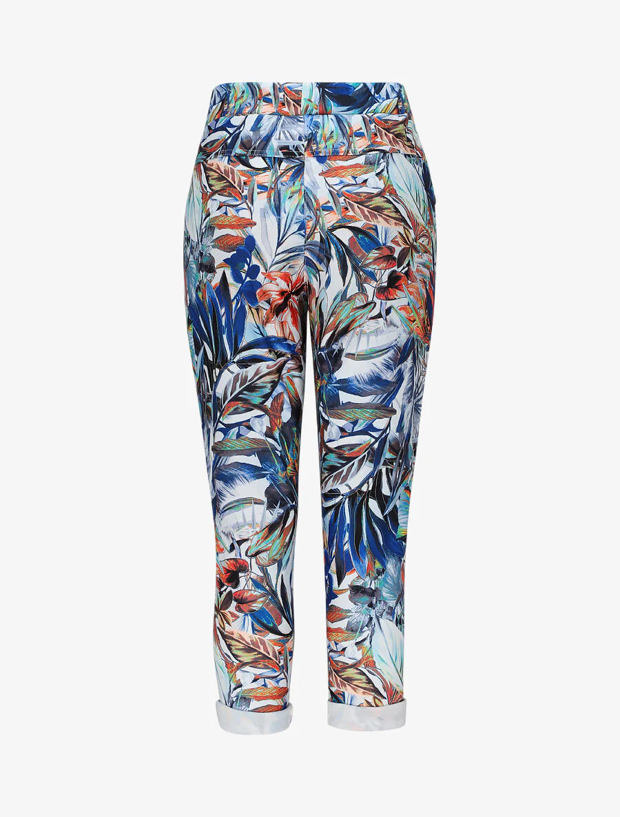 Tropische gedrukte elastische taillebroek - Blauw - Image 2