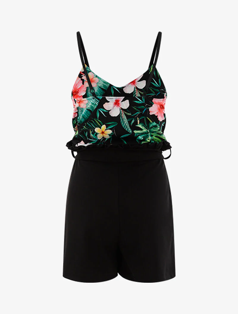 Tropisch bedrukte bustier jumpsuit - Zwart - Image 2
