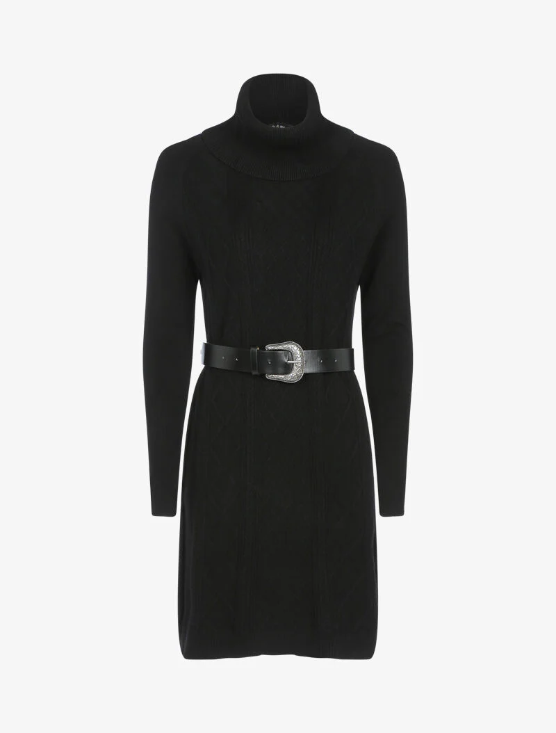 Trui jurk met bischopmouwen en geometrische details - zwart - Image 2