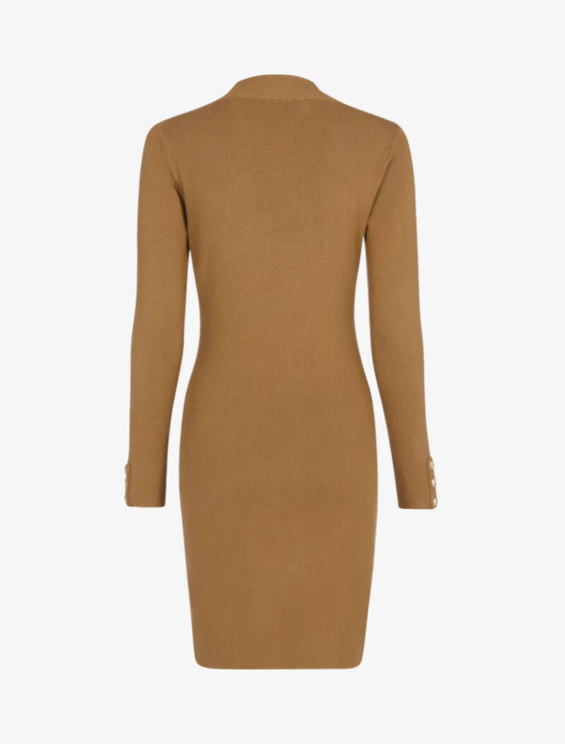 Trui jurk met contrasterende knopen - camel - Image 2