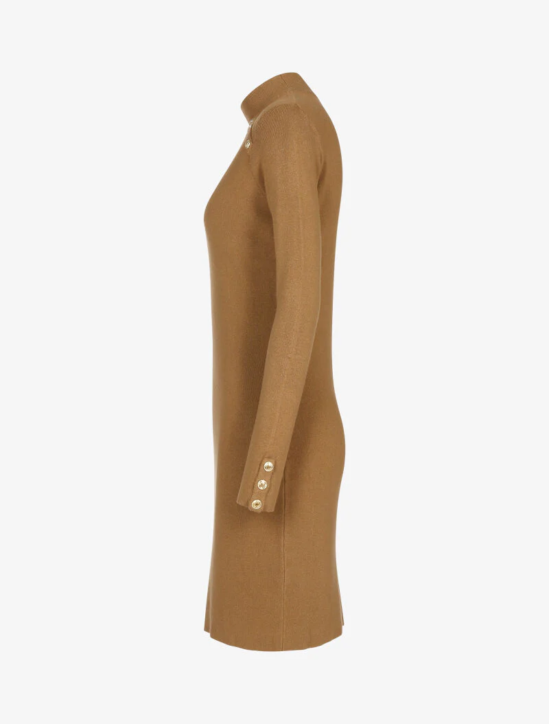 Trui jurk met contrasterende knopen - camel - Image 3