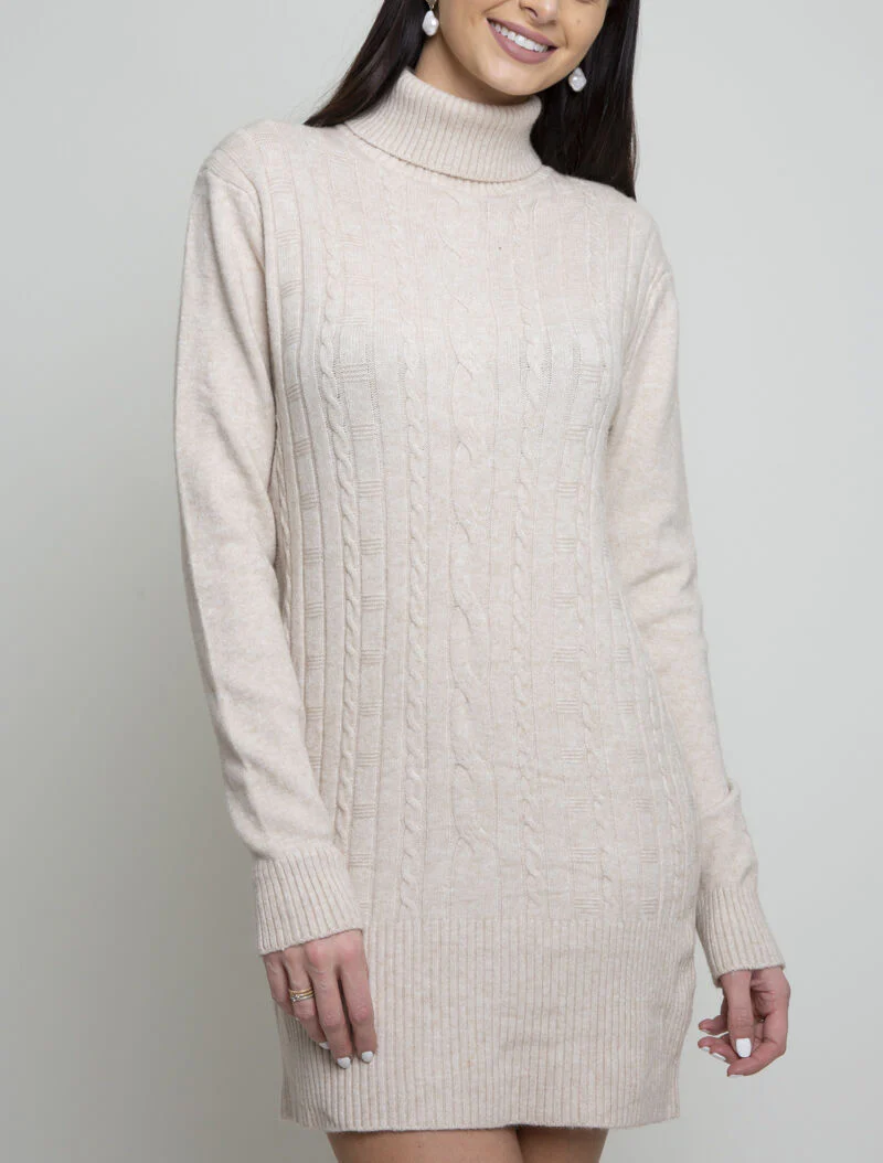 Gebreide jurk met textuurstrepen - beige
