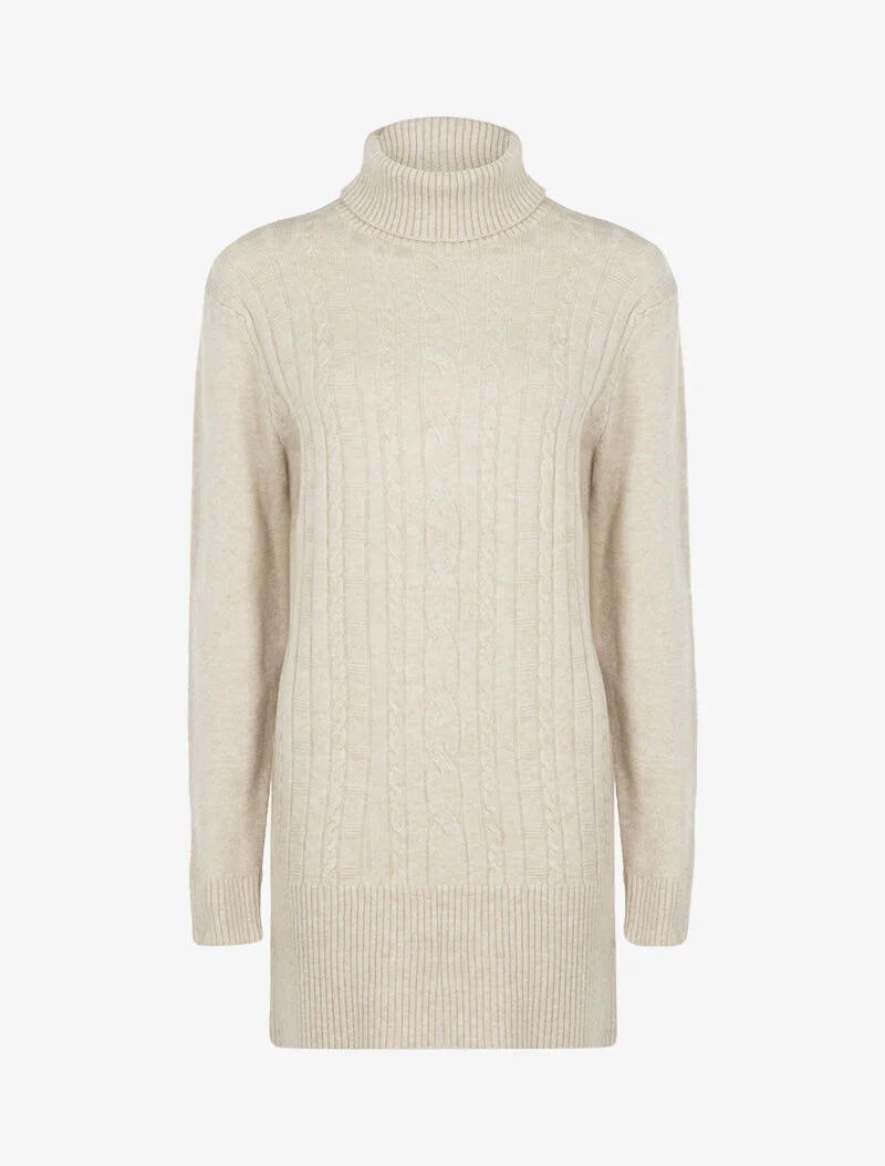 Gebreide jurk met textuurstrepen - beige - Image 2