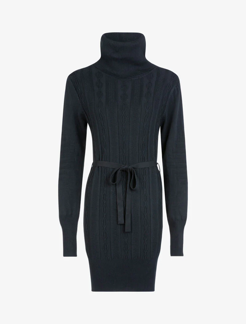 Gebreide jurk met gevlochten details en reliëf - zwart