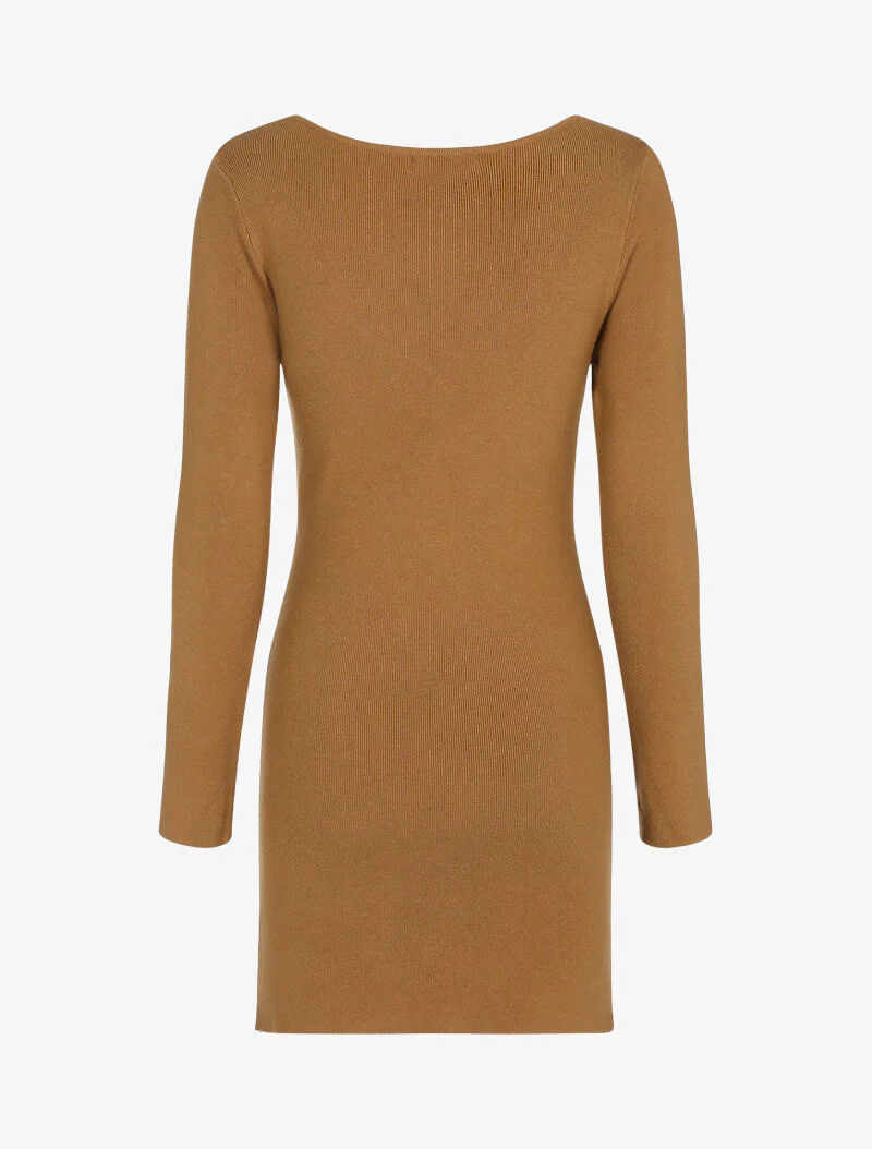Gebreide jurk met rits, strass en kant - camel - Image 2