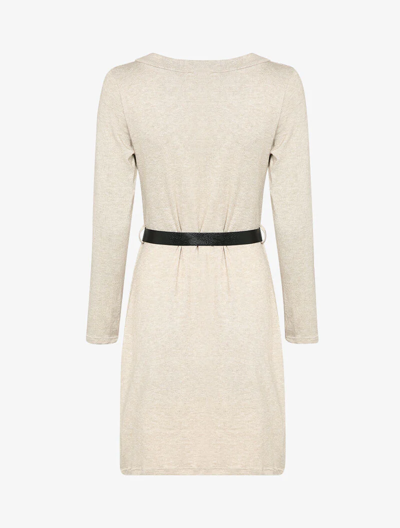 Trui jurk met V-hals in kant - Beige - Image 2