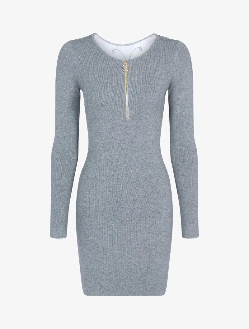 Trui jurk met vlinderdetail - lichtgrijs - Image 2
