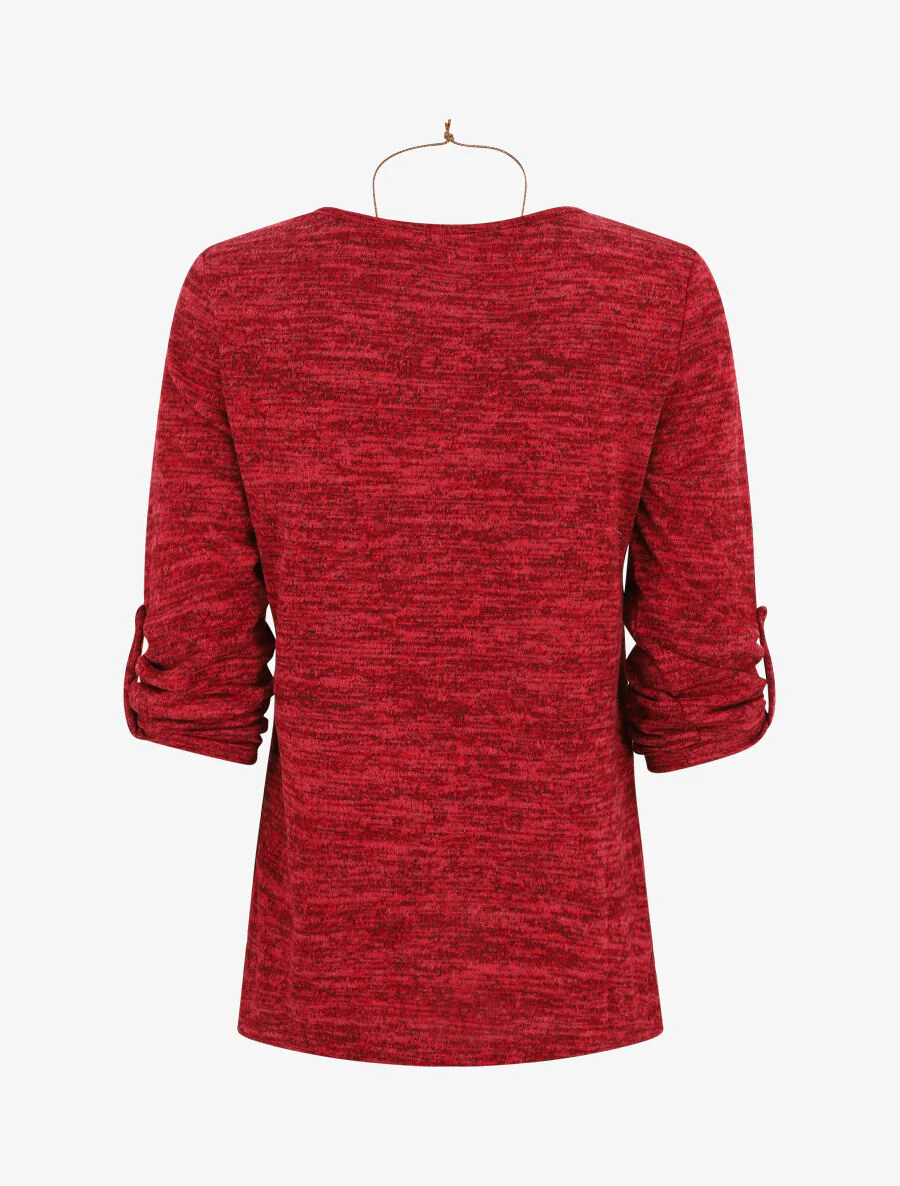 Trui met asymmetrische basis en oprolbare mouwen - rood - Image 2