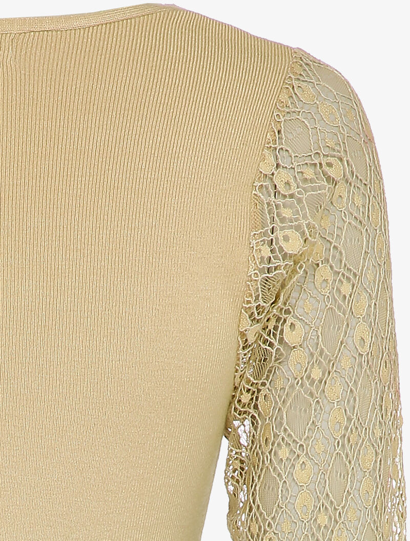 Trui met fijn kant en ajourmouwen - beige - Image 3