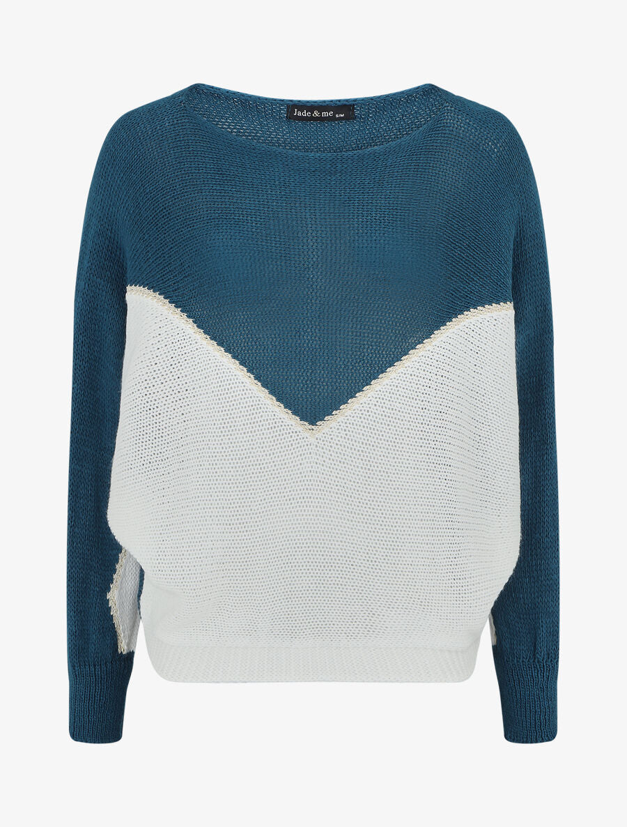 Trui met iriserend V-patroon - Blauwgroen