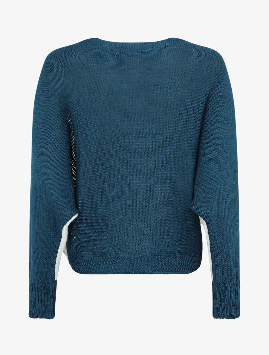 Trui met iriserend V-patroon - Blauwgroen - Image 2