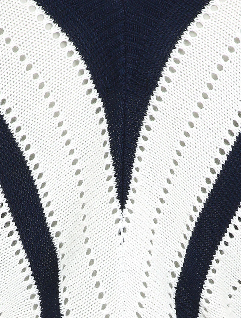 Trui van opengewerkt breisel met V-hals en strepen - Marineblauw - Image 3