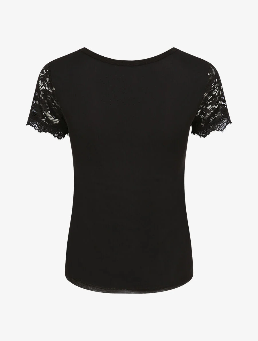 Top van tule en kant - Zwart - Image 2