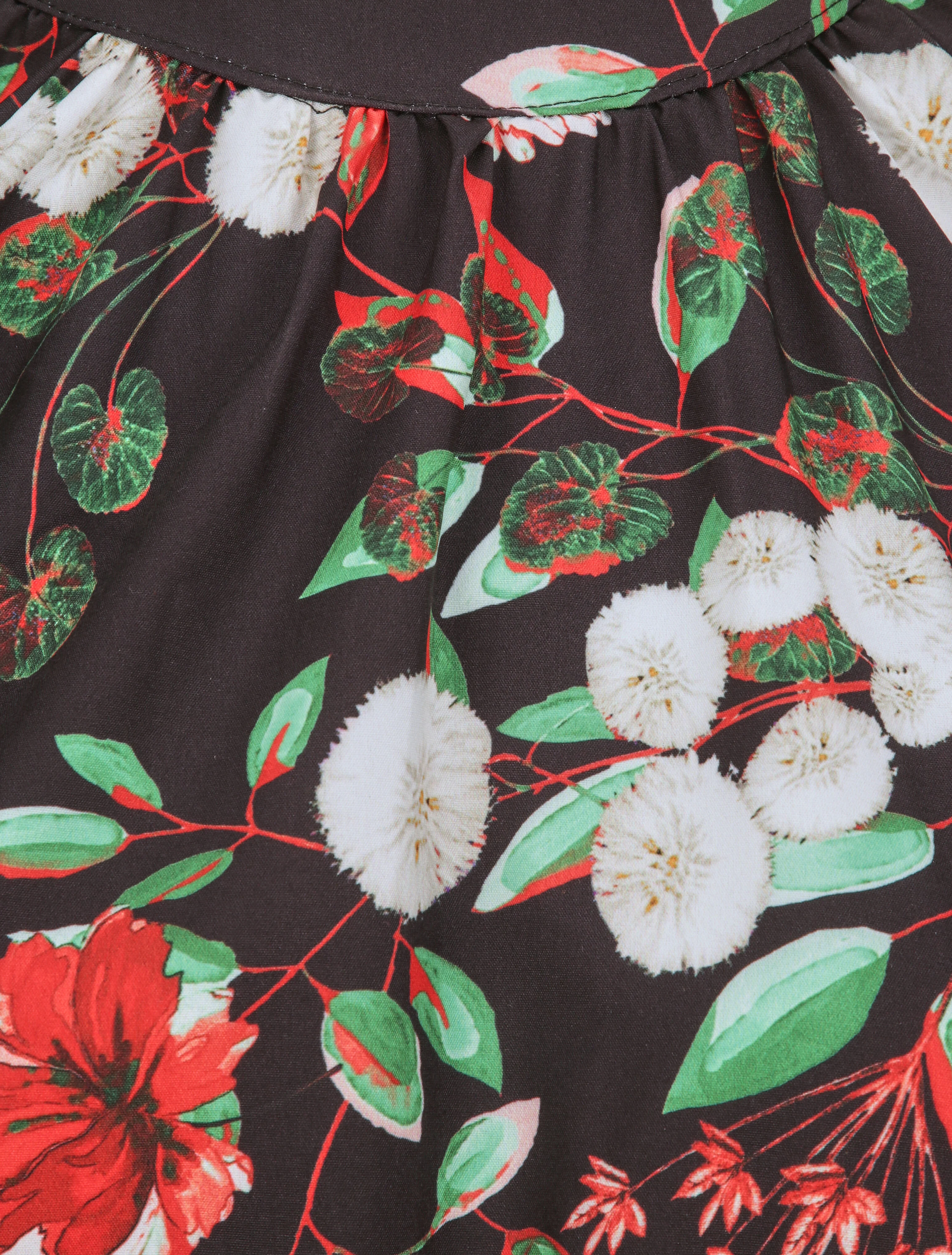 Twee-stof jurk met paardenbloemen en rozenprint - Zwart - Image 4