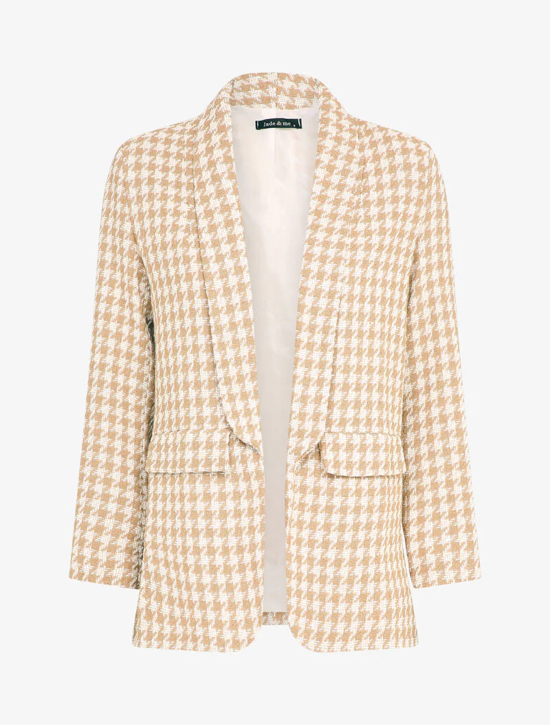 Tweed-effect jas met pied-de-poule print - Beige