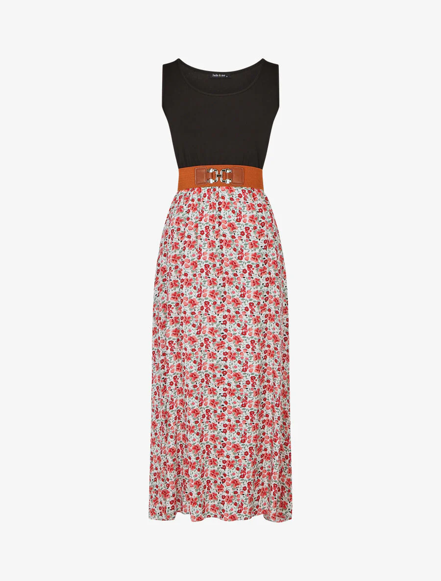 Tweekleurige jurk met kleine bloemenprint - Wit