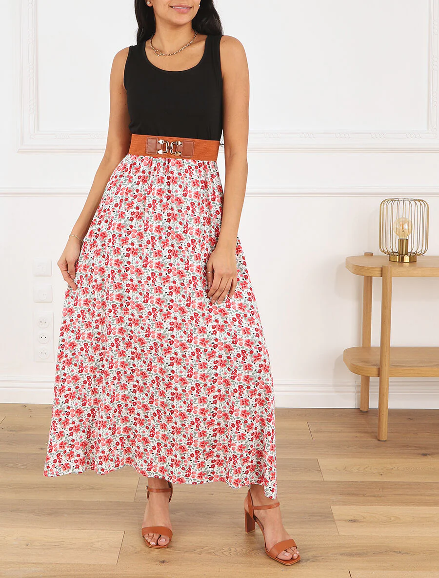 Tweekleurige jurk met kleine bloemenprint - Wit - Image 4
