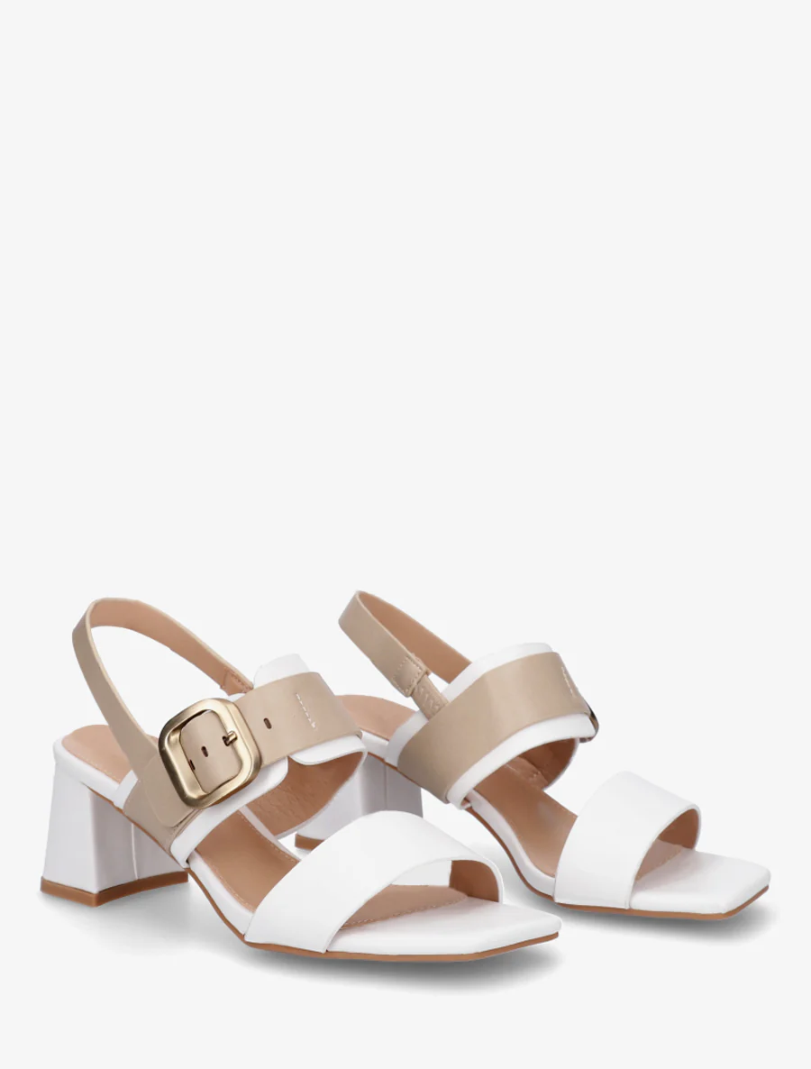 Tweekleurige sandalen met hak - Wit - Image 4