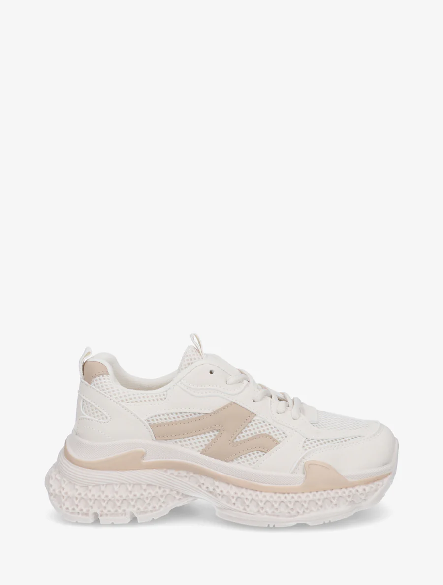 Tweekleurige sneakers met een gestructureerde zool - Beige