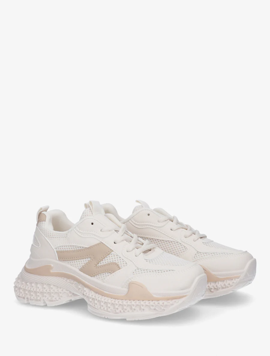 Tweekleurige sneakers met een gestructureerde zool - Beige - Image 4
