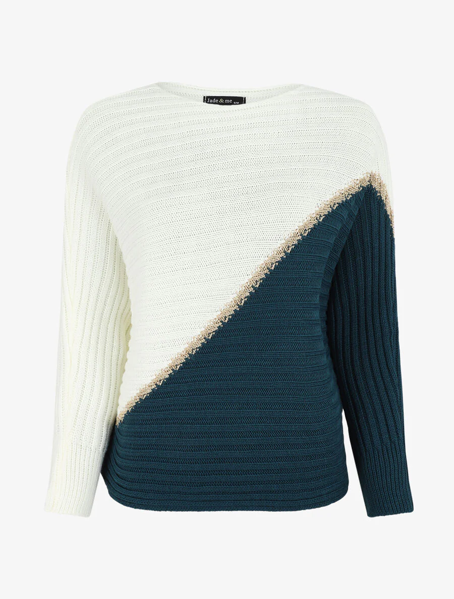 Tweekleurige trui met gouden rand - Eendblauw